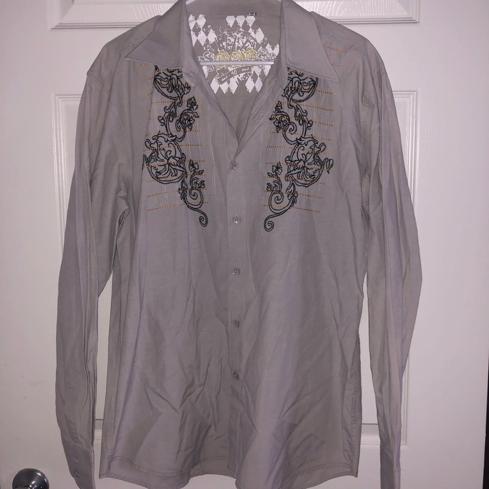 One-90-One button up. Grey with black design
